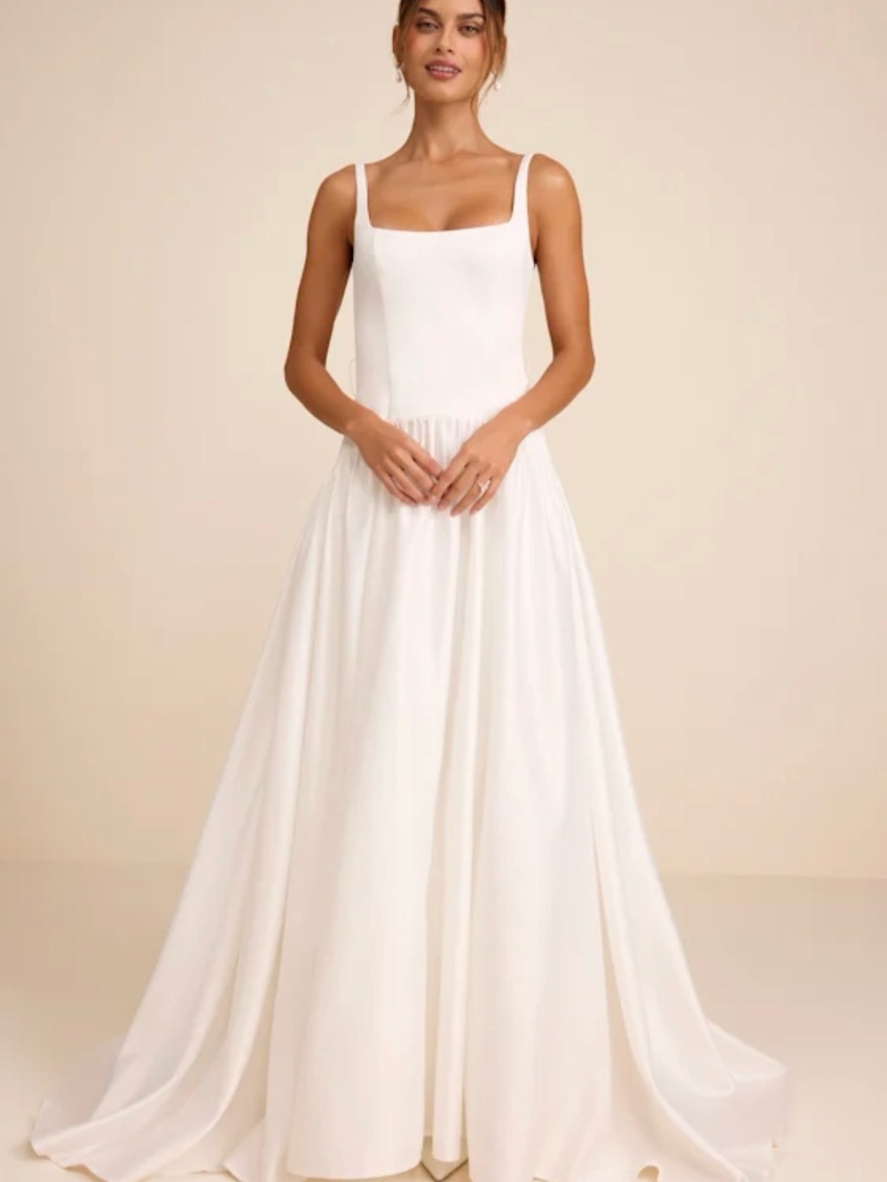 Ellington White Satin Belted Drop Waist Maxi Dress